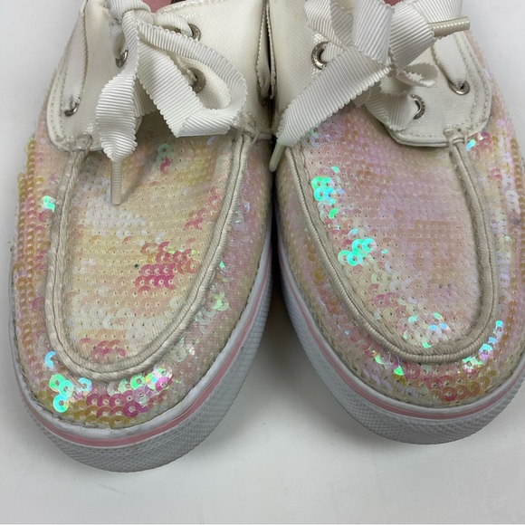 Sperry Topsider White Pink Iridescent Sequin Loafers Boat Shoes Women 10 - Picture 7 of 10